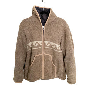 Vintage Woolies 100% Wool Full Zip Sweater Jacket Fleece Lined Hooded Size Med